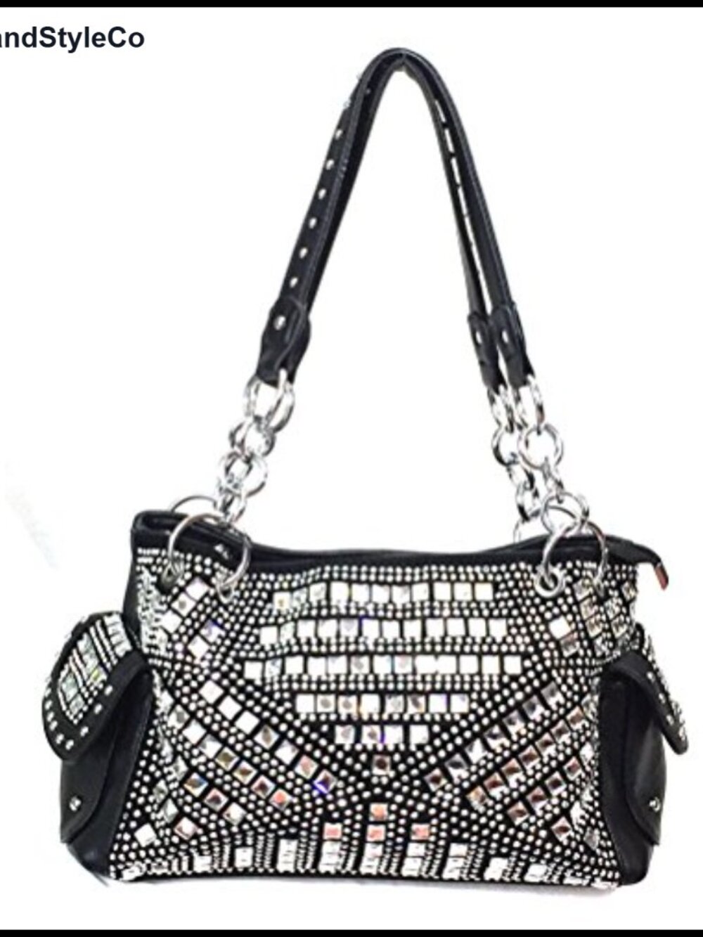 Synthetic Leather Concealed Carry Purse with Gem Studded Rhinestone Detail